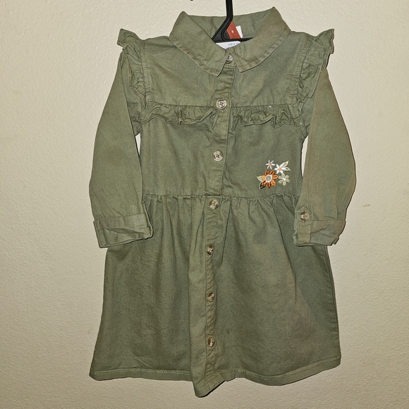 Little Lass Green Ruffled Mandarin Collar Dress - Picture 1 of 7